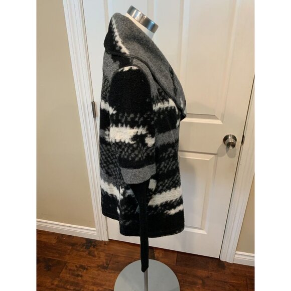 John + Jenn Gray & Black Wool Western Wrap Coat, Size Small - Picture 3 of 6